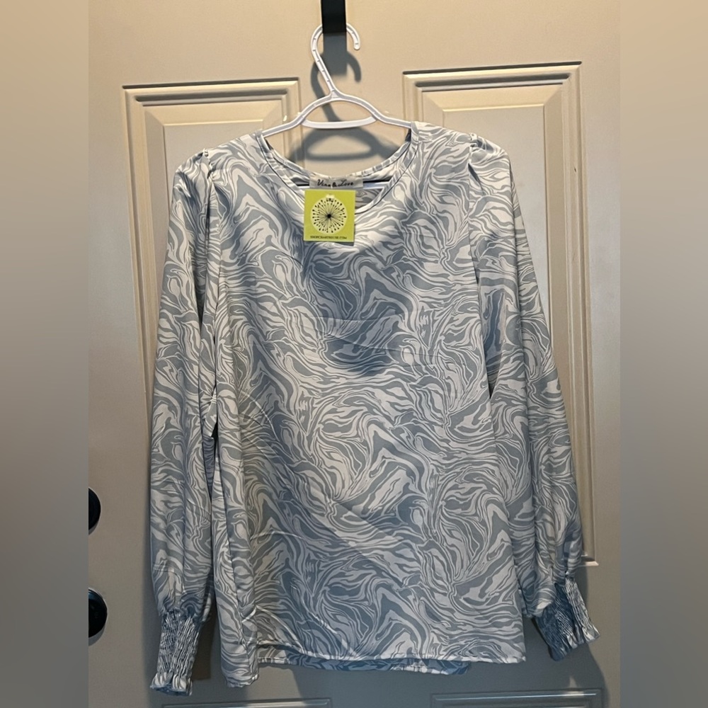 Blue and White Blouse